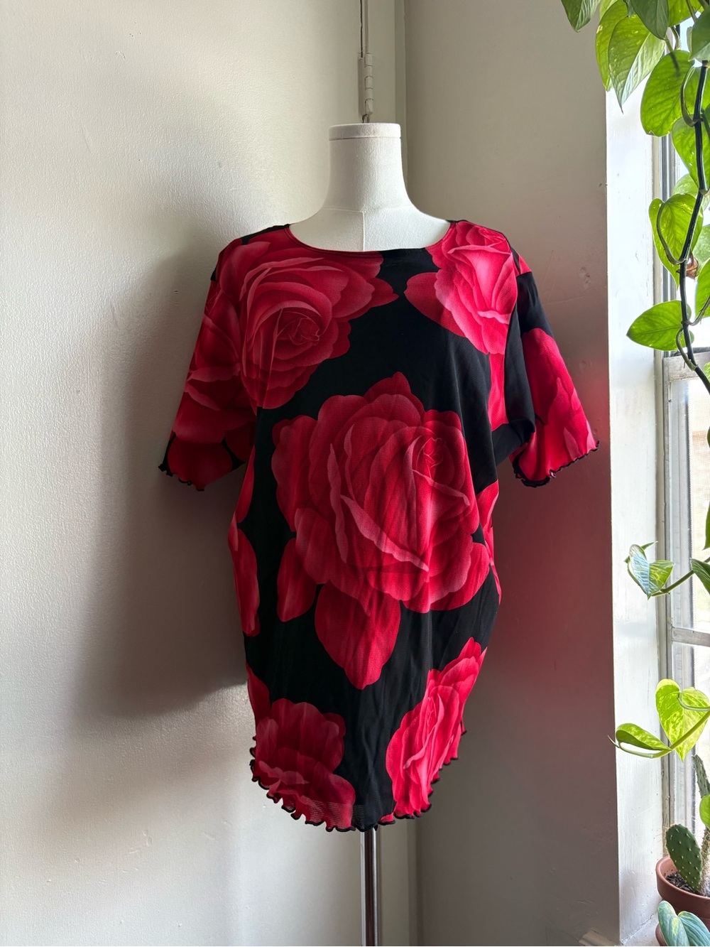 fashion bug y2k rose mesh short sleeve shirt